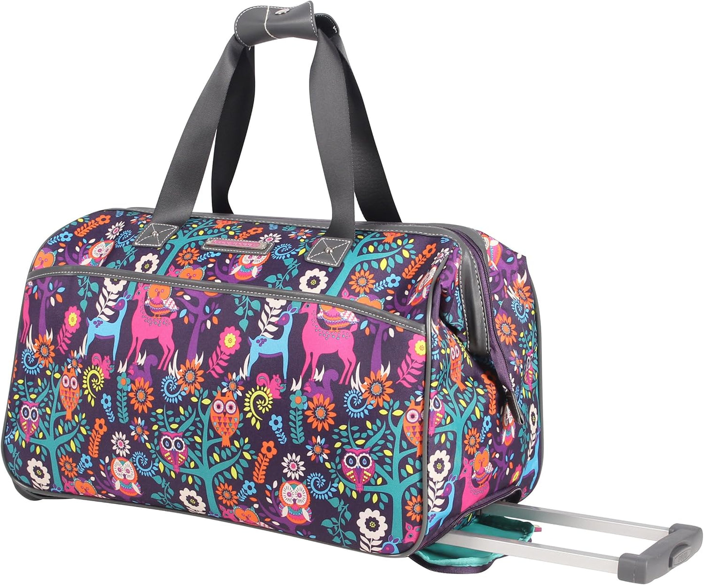 22 in Luggage Designer Pattern Suitcase Wheeled Duffel Carry On Bag - Lily Bloom