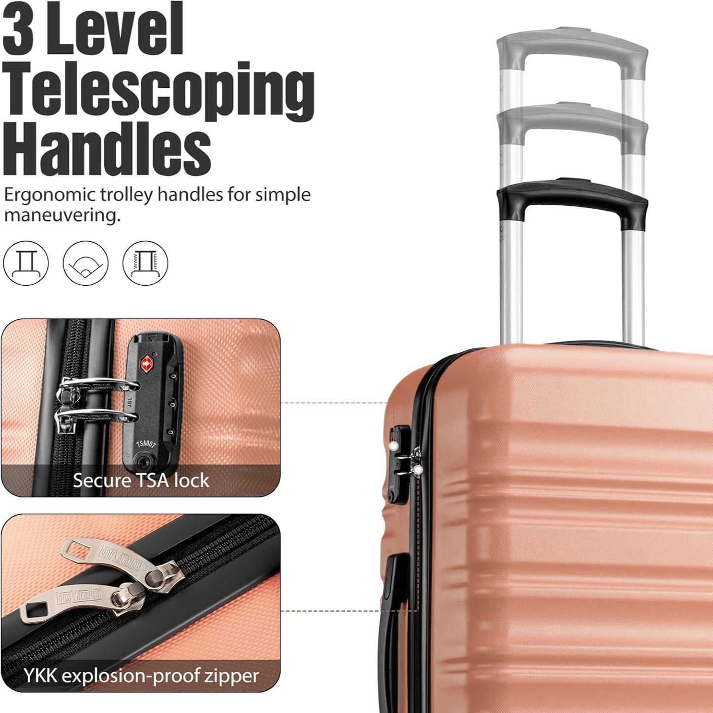 6 Piece Set Suitcase Hard-shell with Spinner Wheels TSA Lock