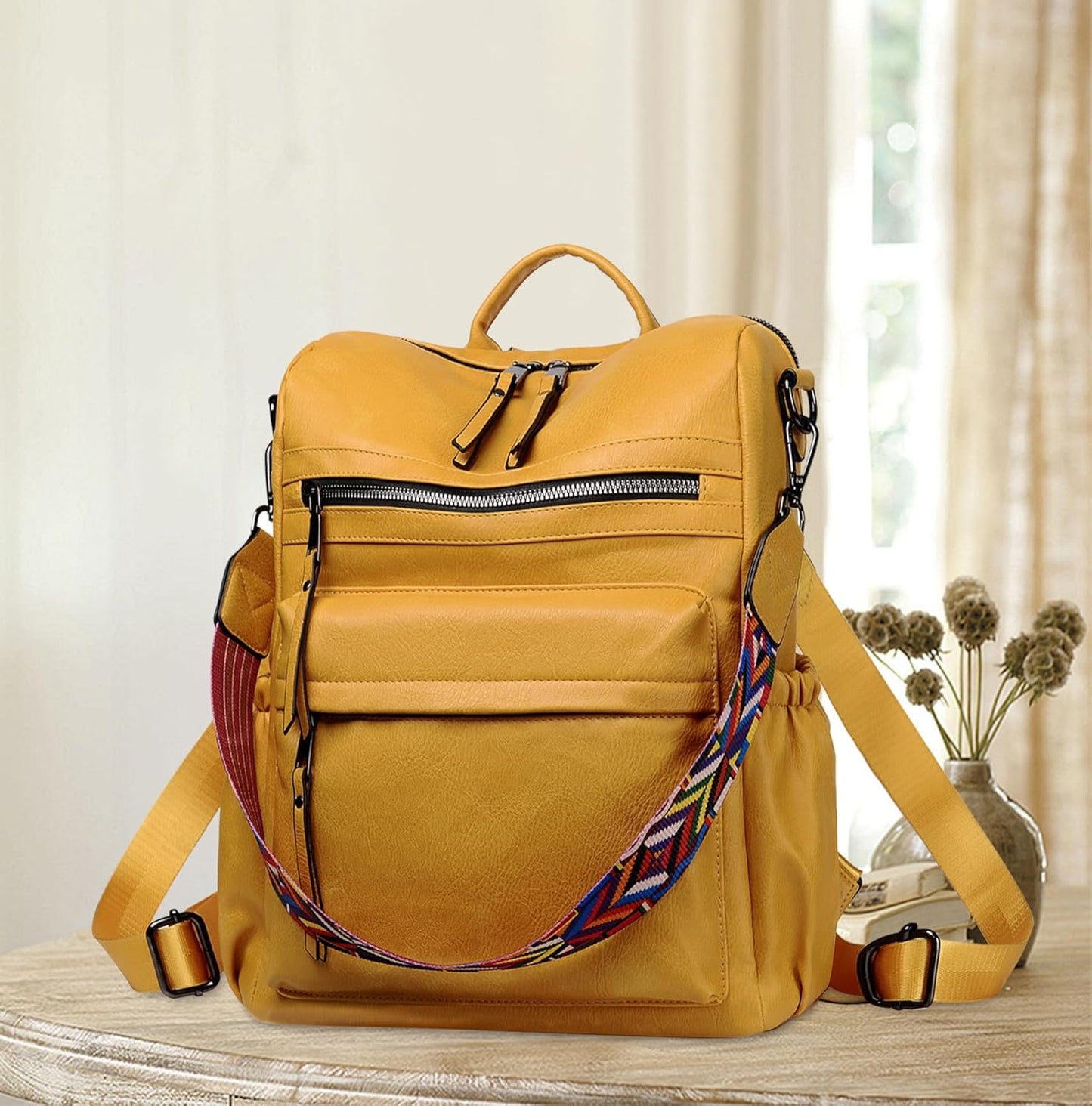 Backpack Purse Two Toned Leather Travel Large Shoulder Bag with Tassel