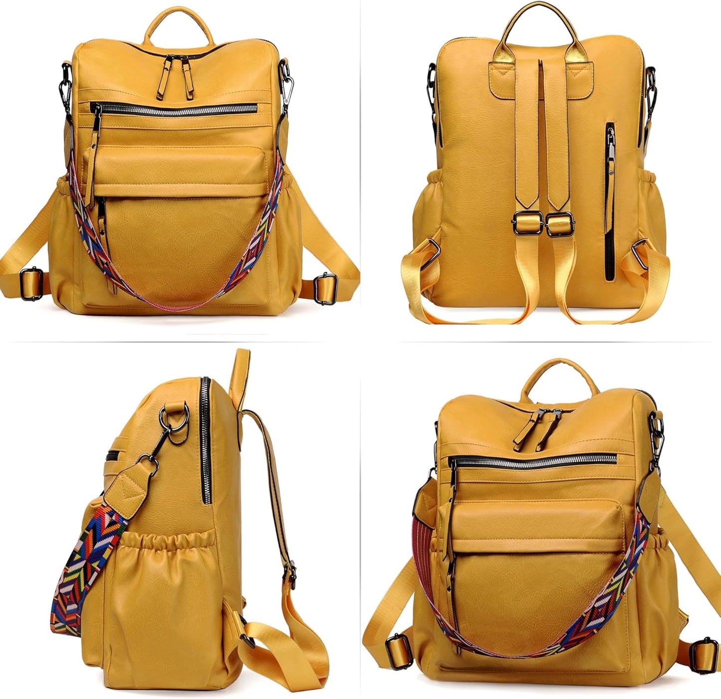 Backpack Purse Two Toned Leather Travel Large Shoulder Bag with Tassel