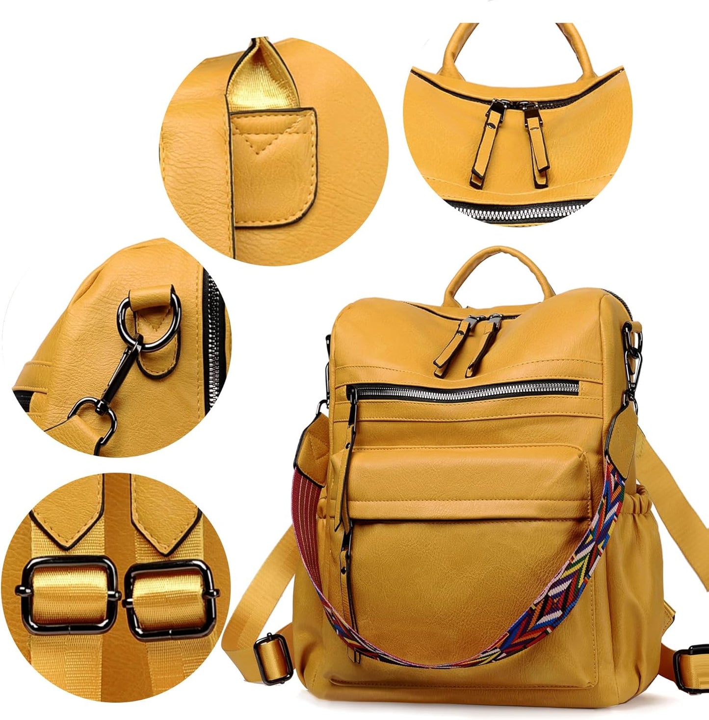 Backpack Purse Two Toned Leather Travel Large Shoulder Bag with Tassel