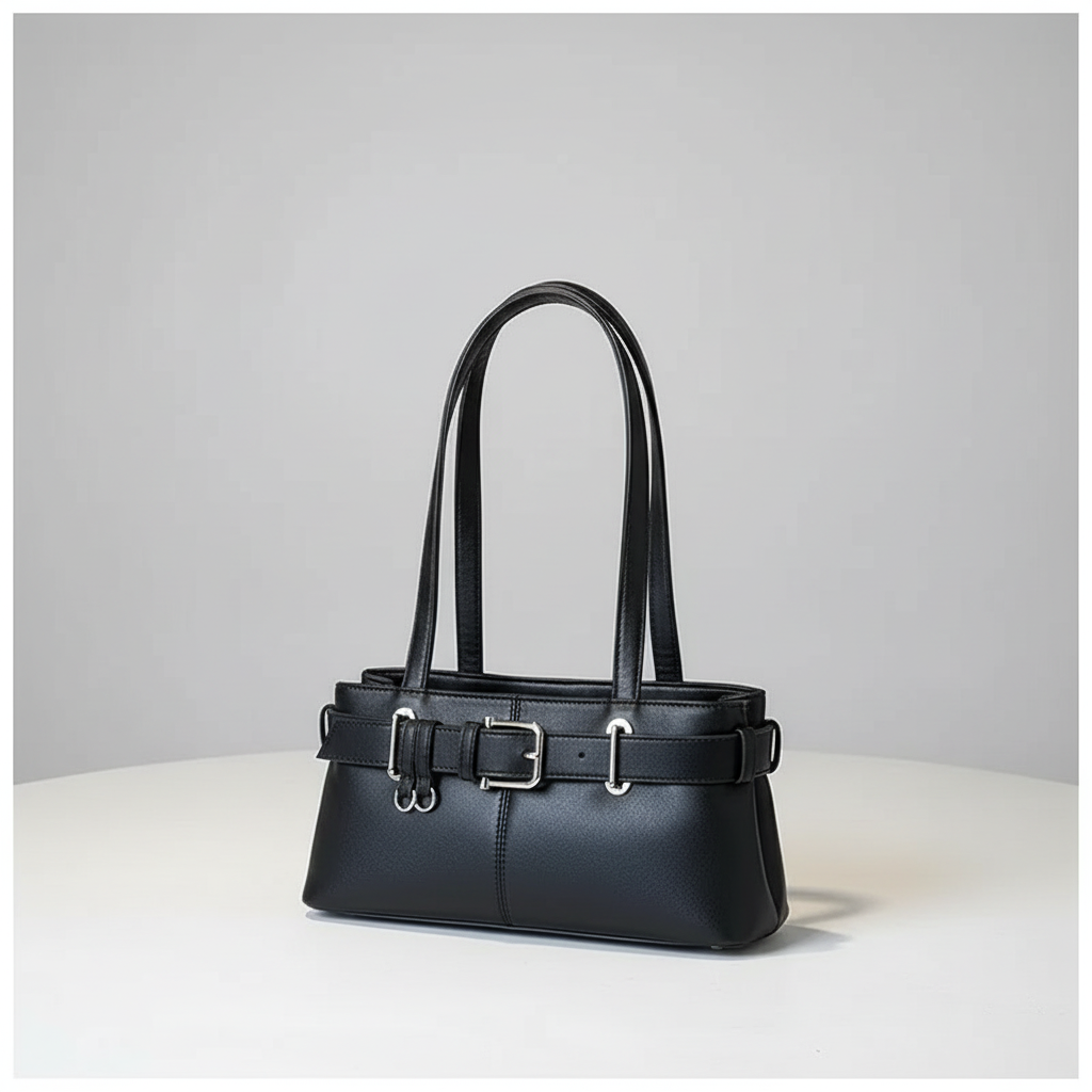 Belt Strap Textured Vegan Leather Shoulder Bag - Lily Bloom