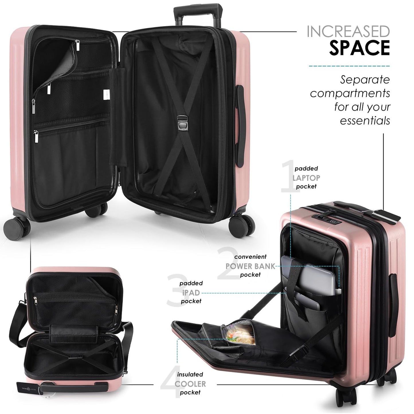 Carry On Luggage Airline Approved Carry On Suitcase with Cosmetic Case