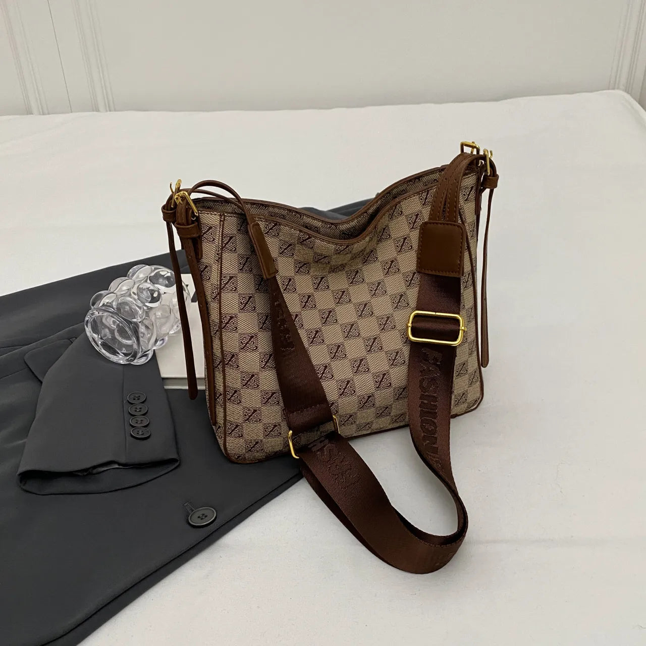Checkered Pattern Shoulder Bag with Adjustable Strap | Lily Bloom