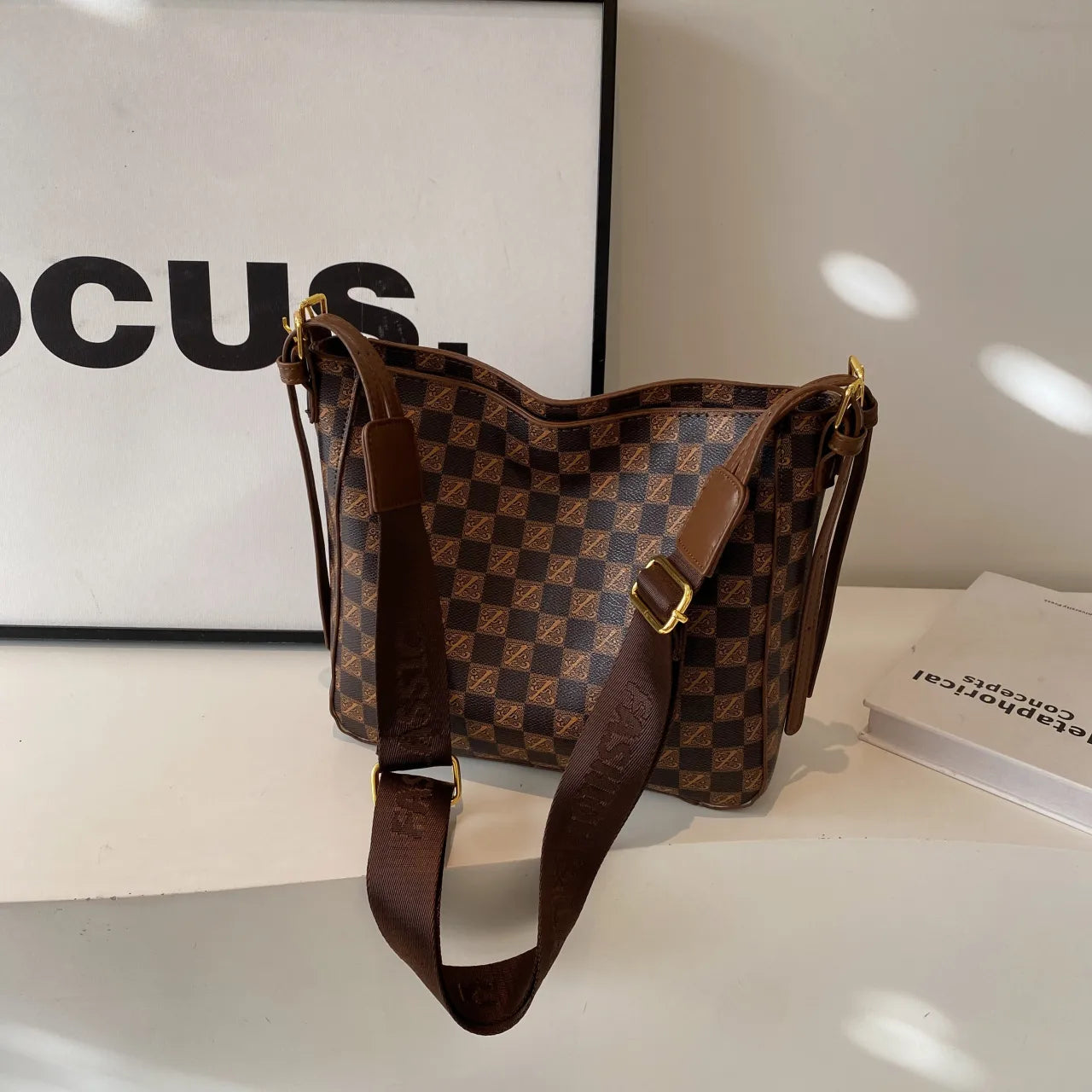 Checkered Pattern Shoulder Bag with Adjustable Strap | Lily Bloom