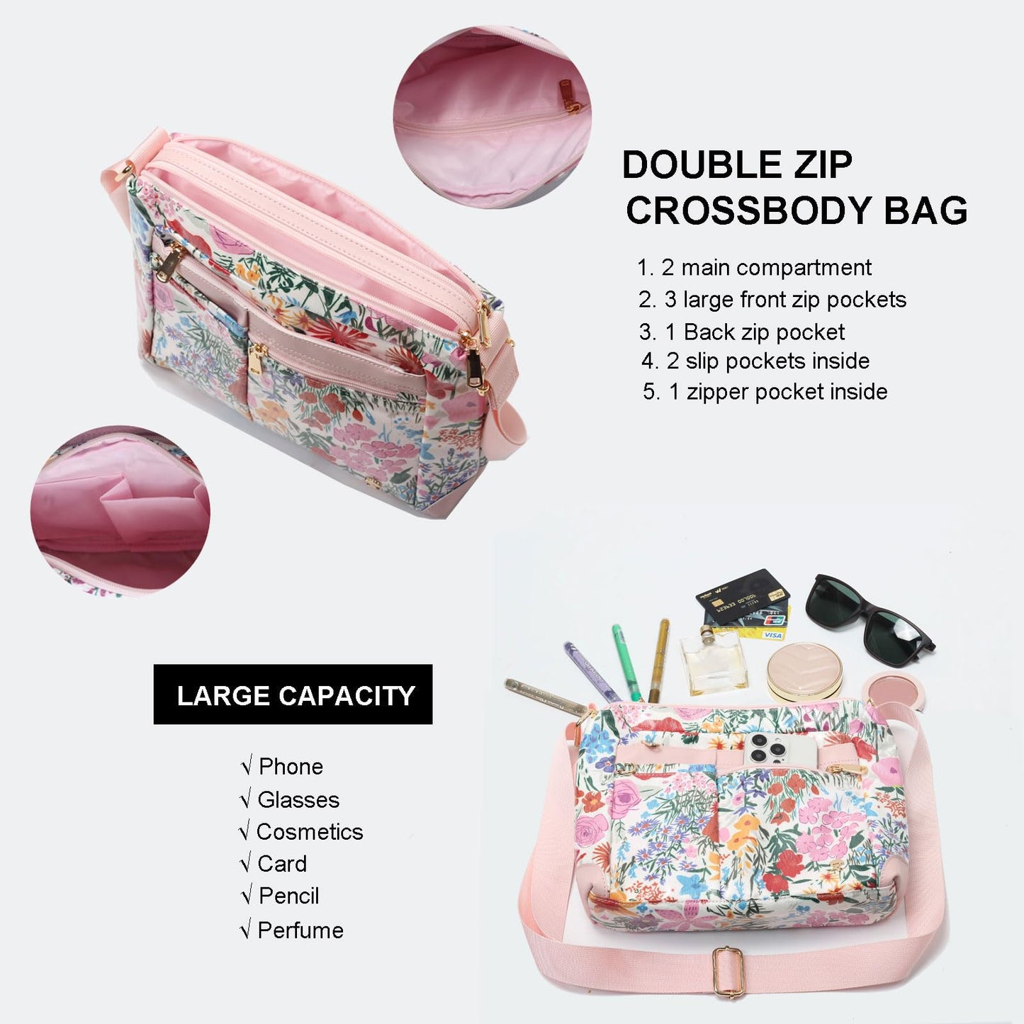 Crossbody Waterproof Lightweight Multi Pockets Shoulder Bag
