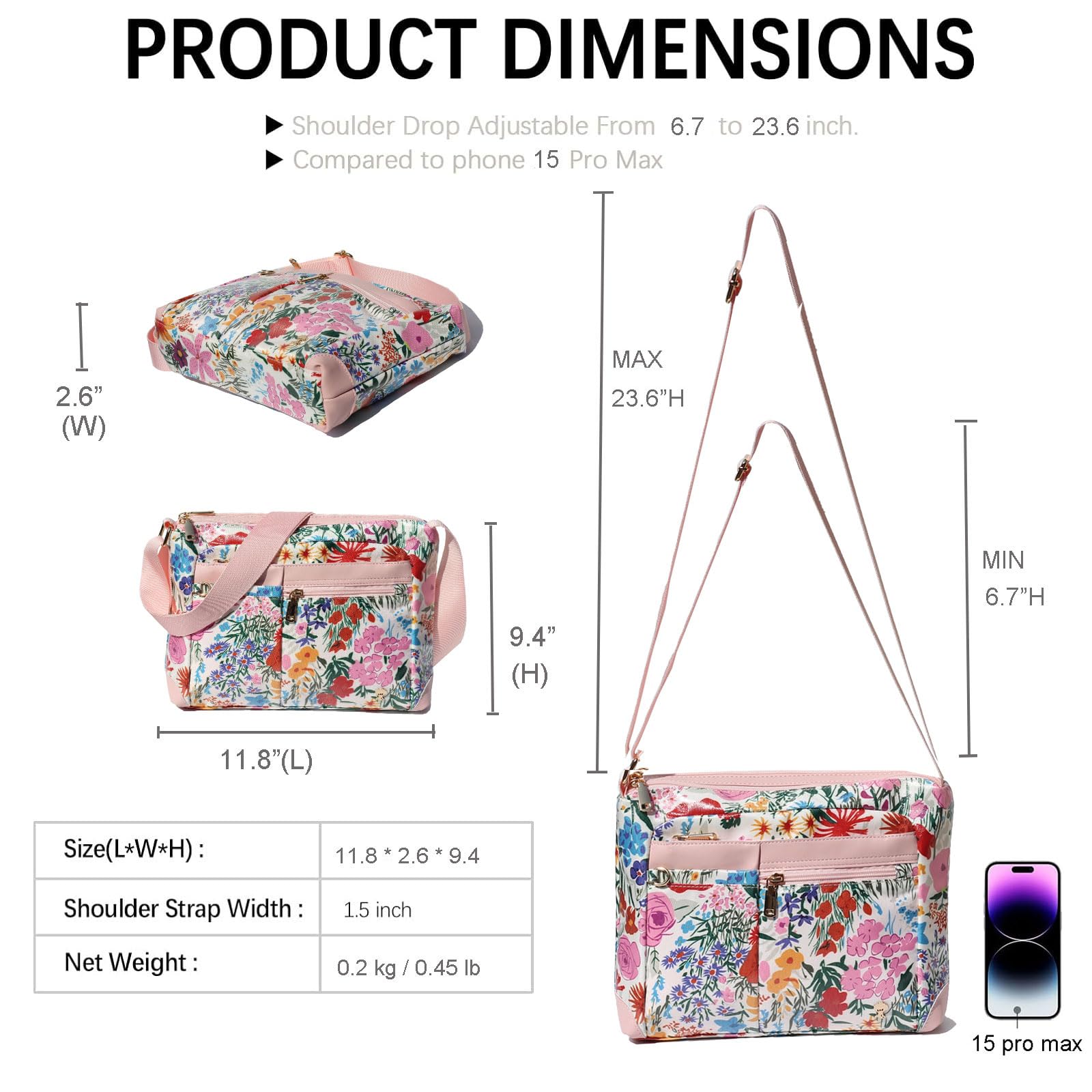 Crossbody Waterproof Lightweight Multi Pockets Shoulder Bag