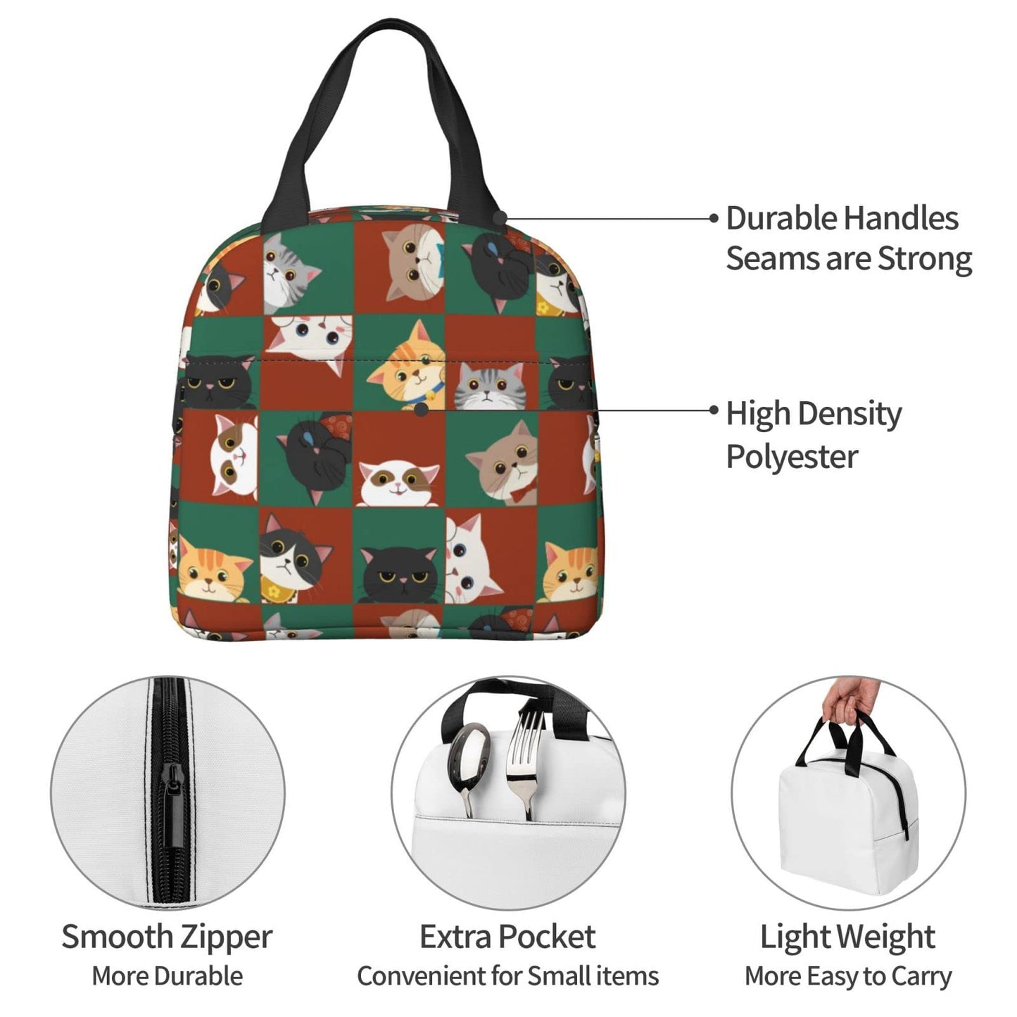 Cute Insulated Cat Lunch Box Reusable Lunch Tote Office Work Picnic