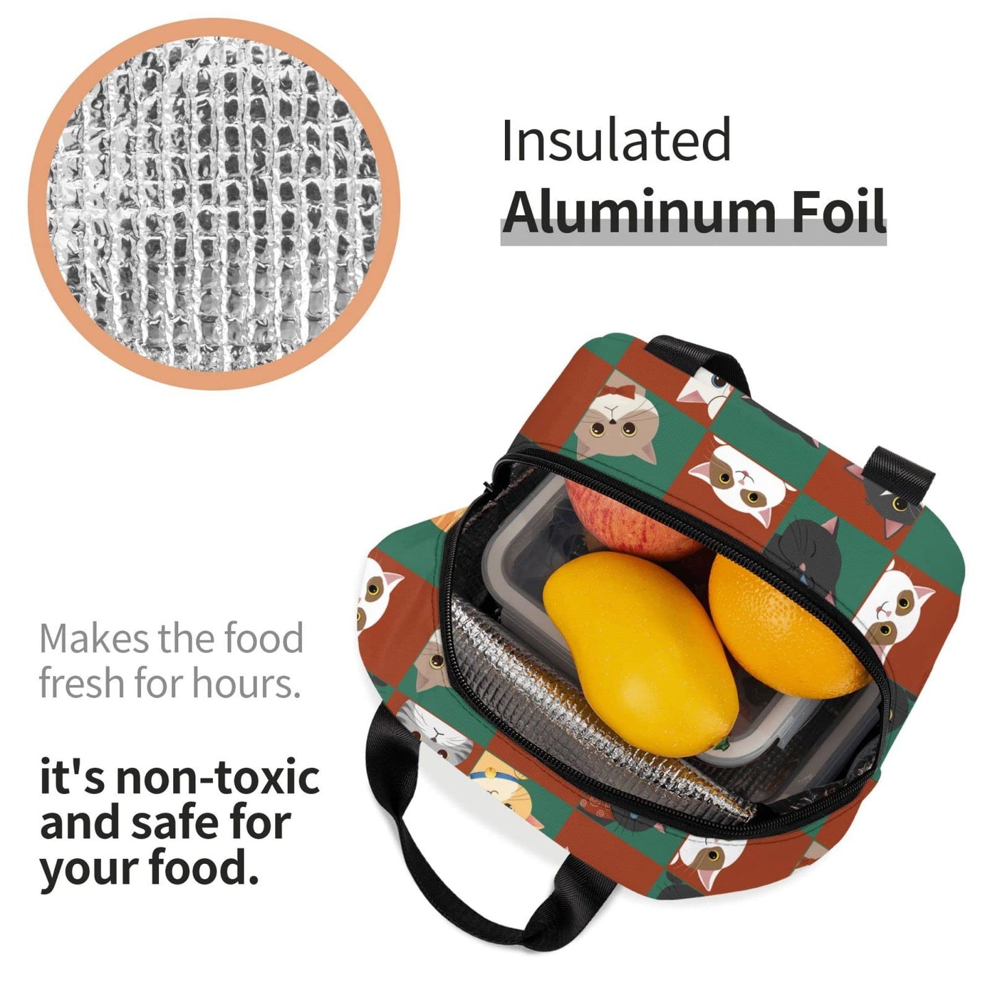Cute Insulated Cat Lunch Box Reusable Lunch Tote Office Work Picnic
