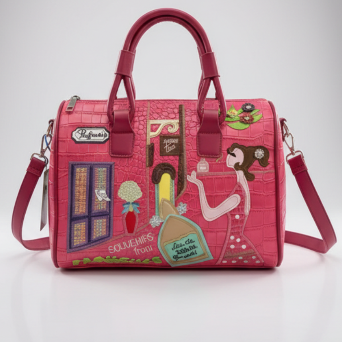 Elegantly embroidered women's handbag in a charming French style