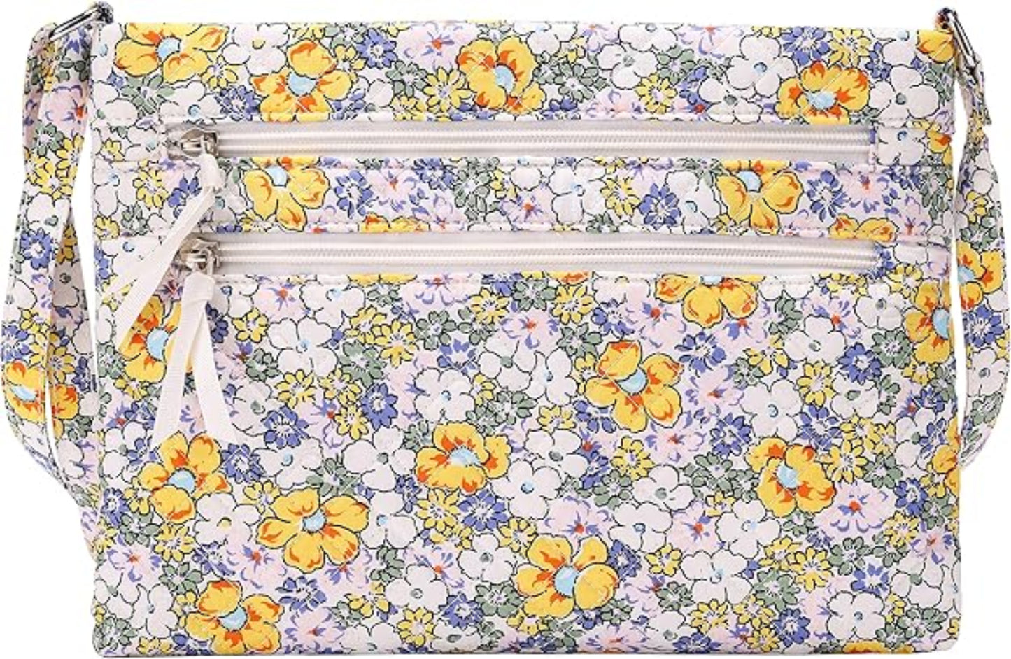 Floral patterned handbag with a crossbody strap