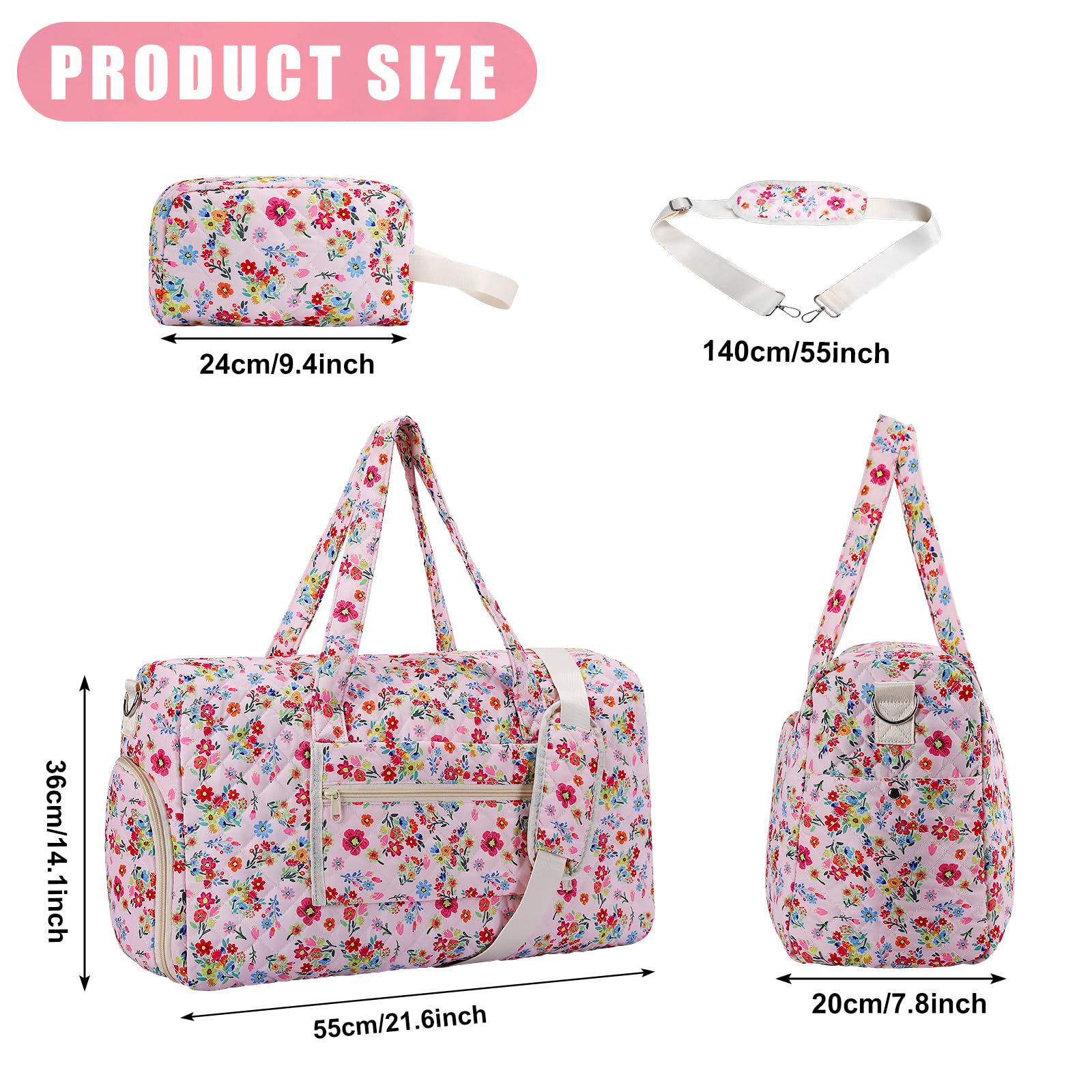 Quilted Duffle Bag Lightweight Weekender Bag with Makeup Pouch