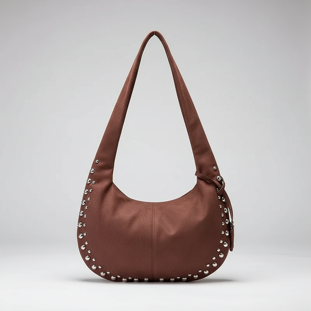 Metallic Studded Suede Hand Bag