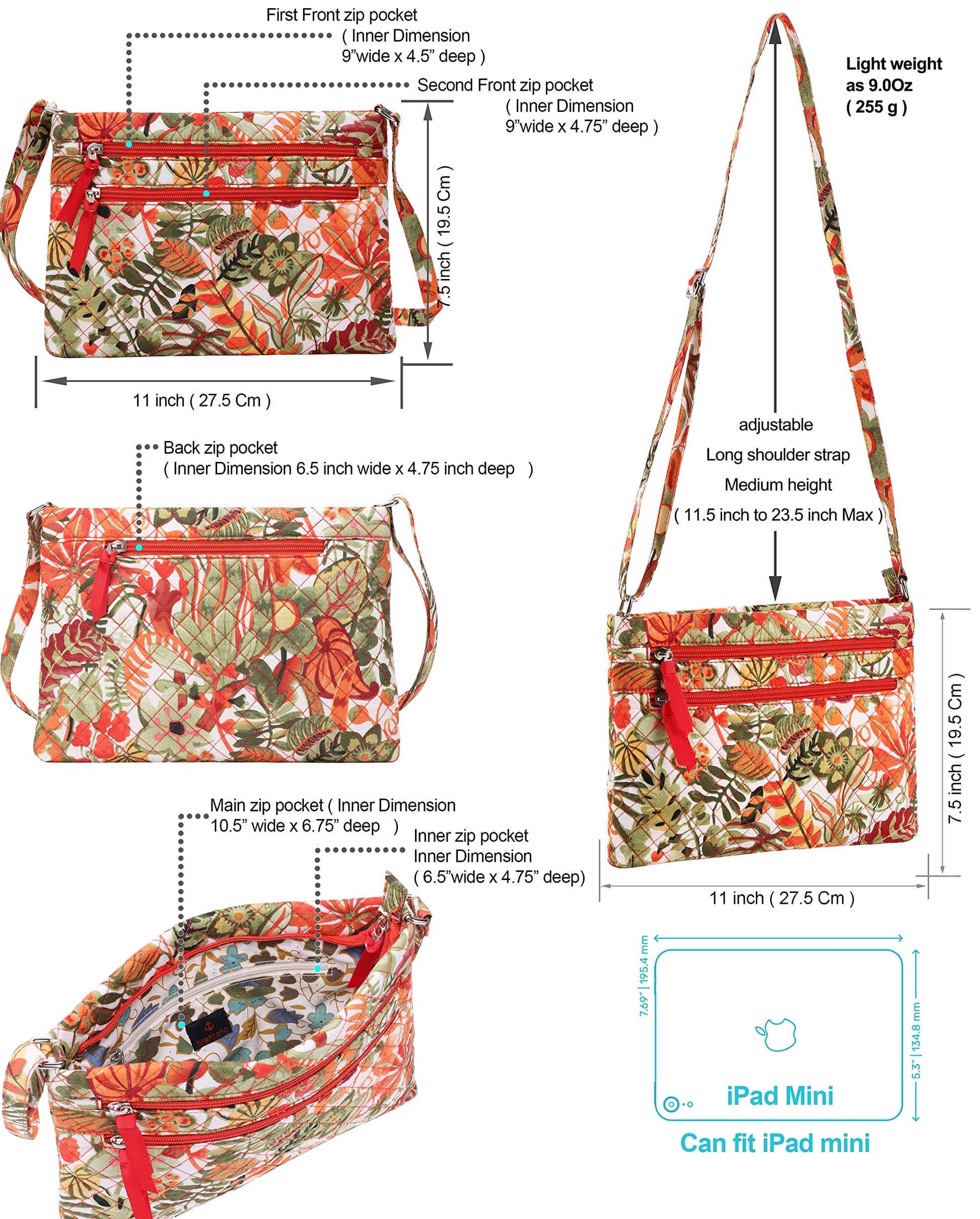 Cotton Quilted Multi-zipper Crossbody Purse