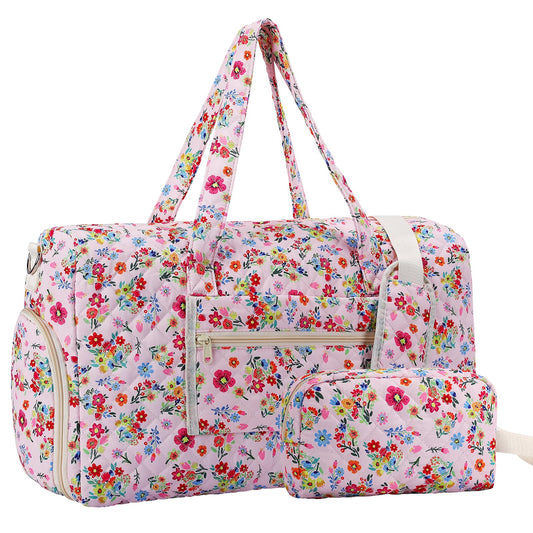 Quilted Duffle Bag Lightweight Weekender Bag with Makeup Pouch