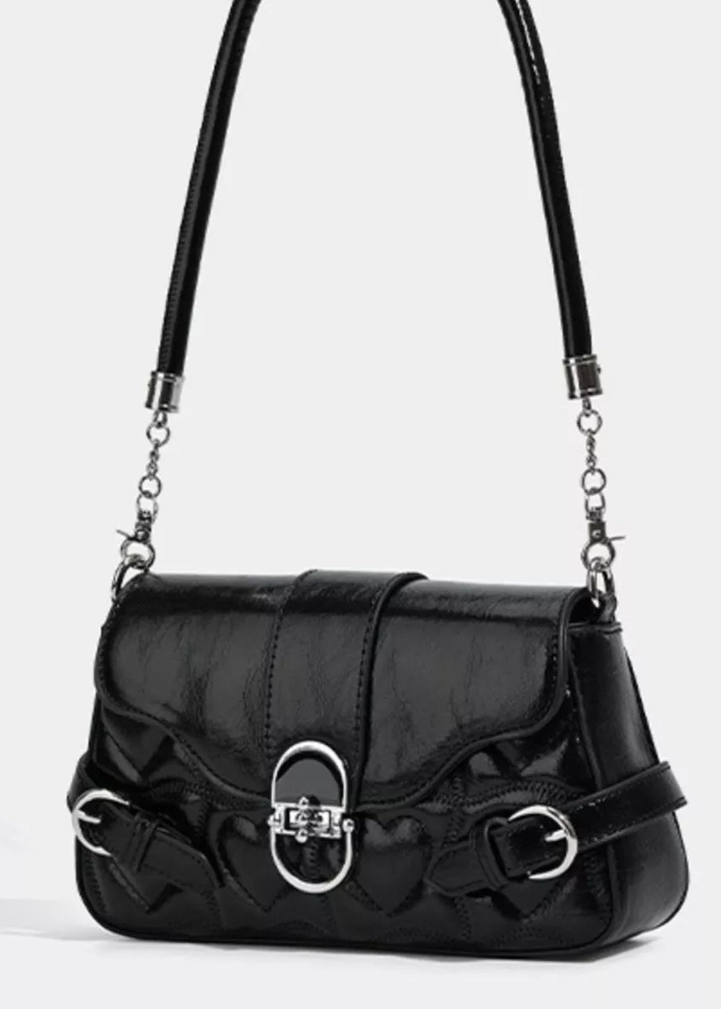 Quilted Vegan Leather Flap Crossbody Bag with Buckle Detail