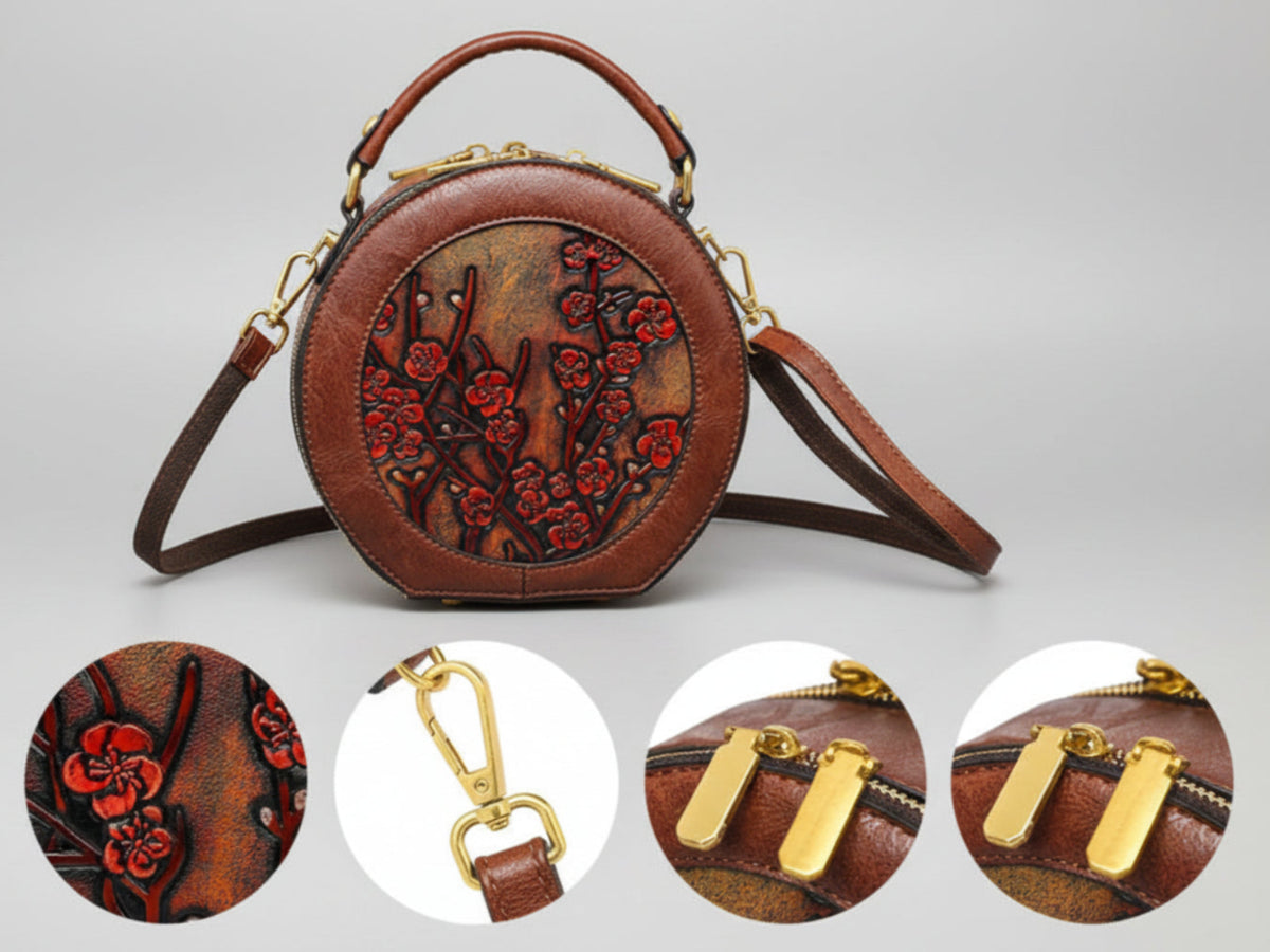 Vintage Handbag Shoulder Luxurious Designer Round Embossed Bag