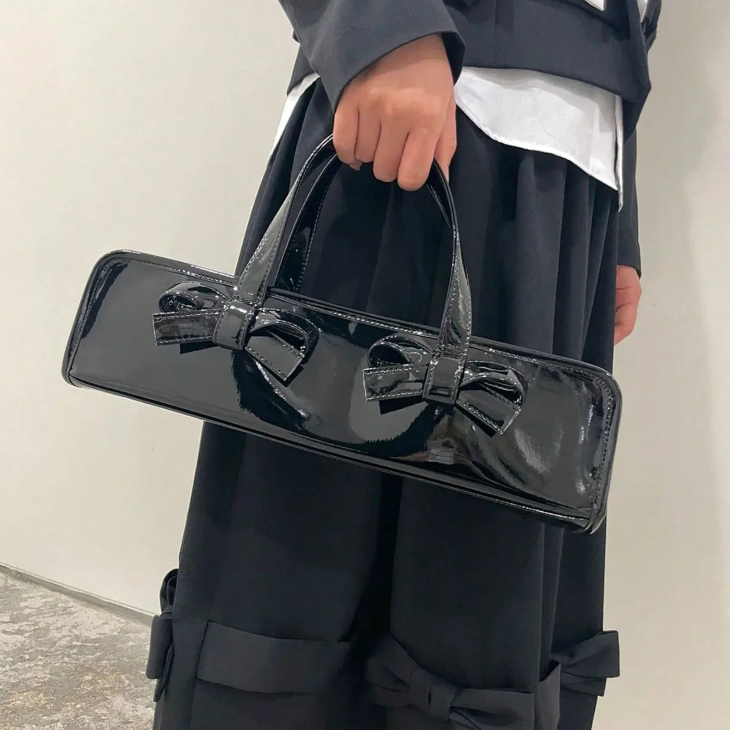 Spicy Girl Lacquer Vegan Leather Square Bow Handbag