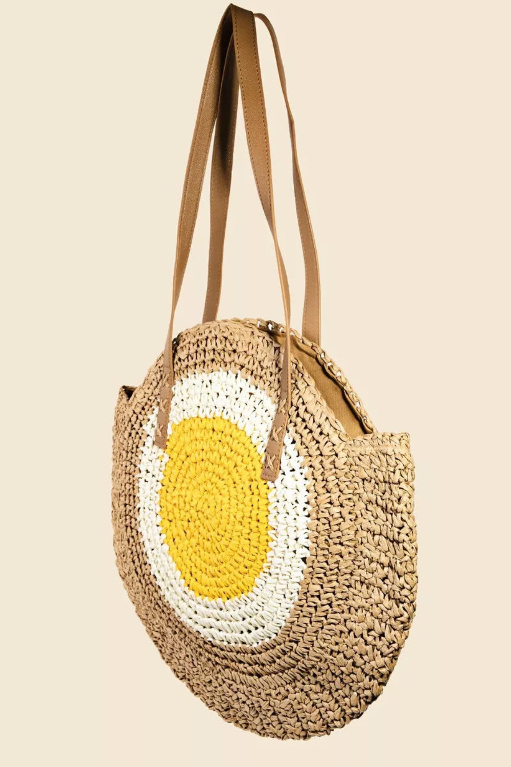 Straw Braided Round Happy Face Tote Bag | Lily Bloom