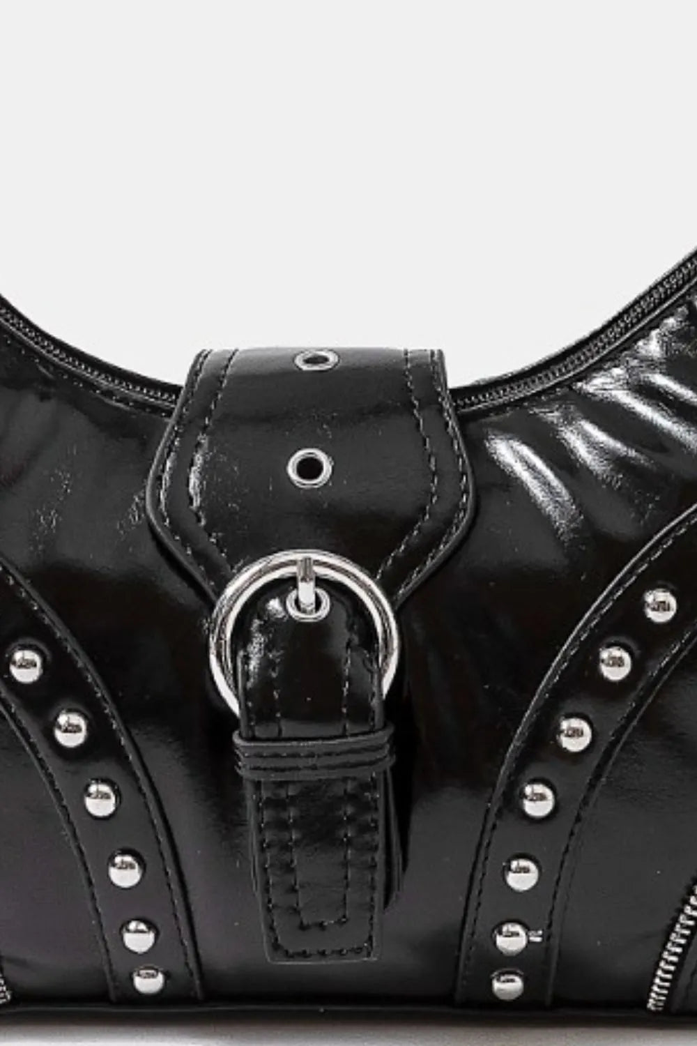 Vegan Leather Studded Trim Shoulder Bag | Lily Bloom