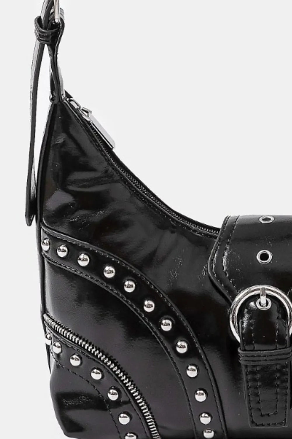 Vegan Leather Studded Trim Shoulder Bag | Lily Bloom