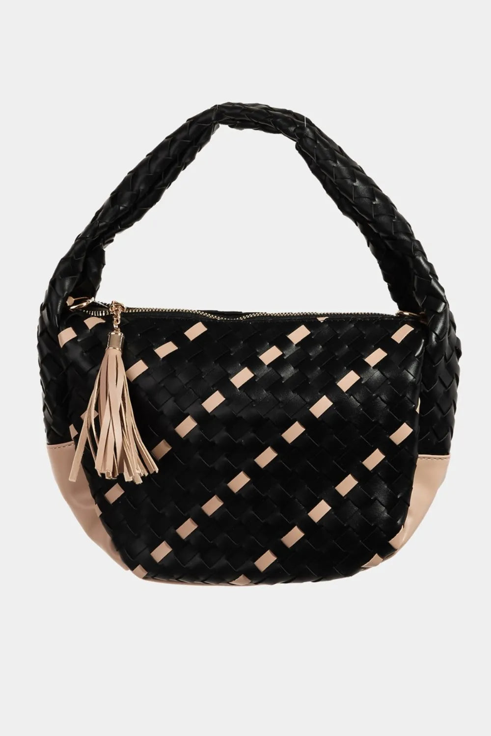 Tassel Detail Weave Semi Circle Bag | Lily Bloom