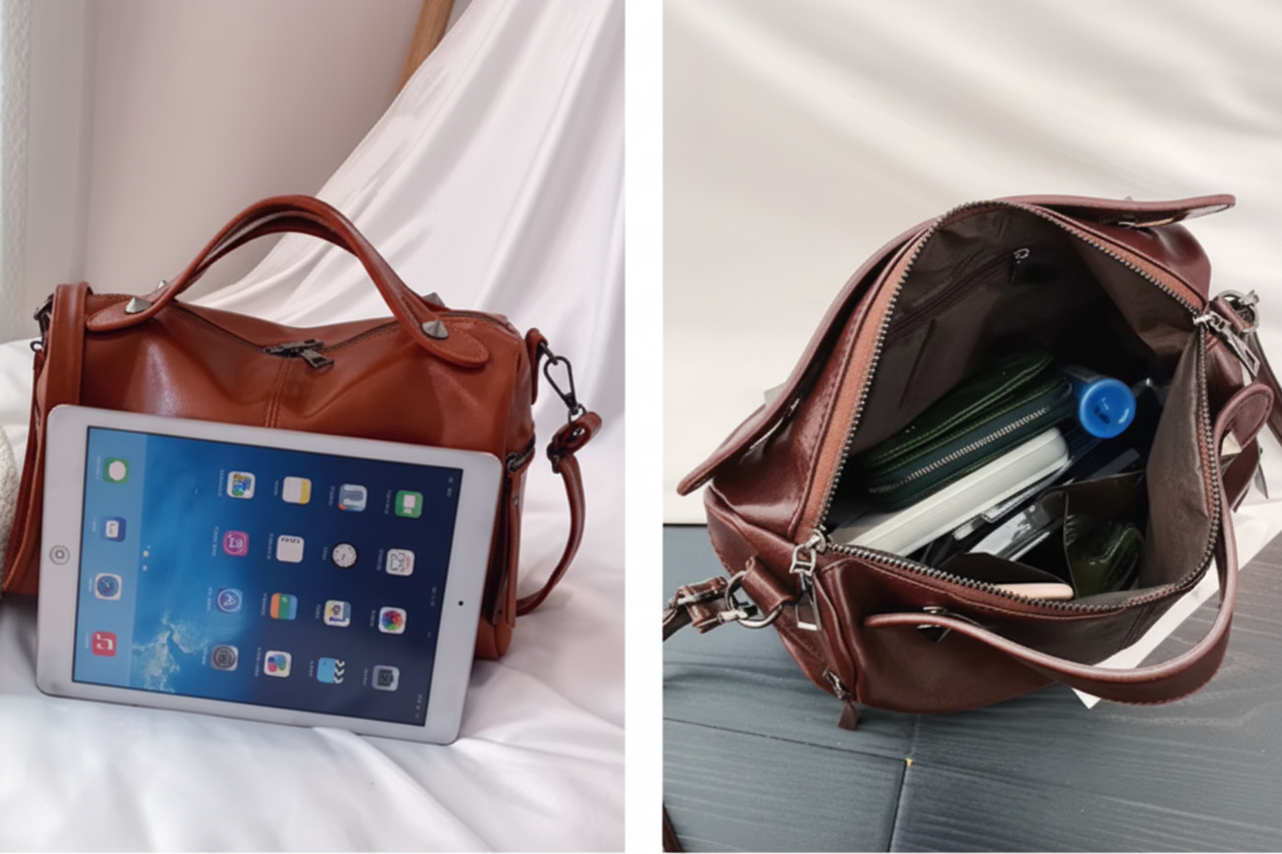 Top Handle High Quality Leather With Rivets Tote Shoulder Bag