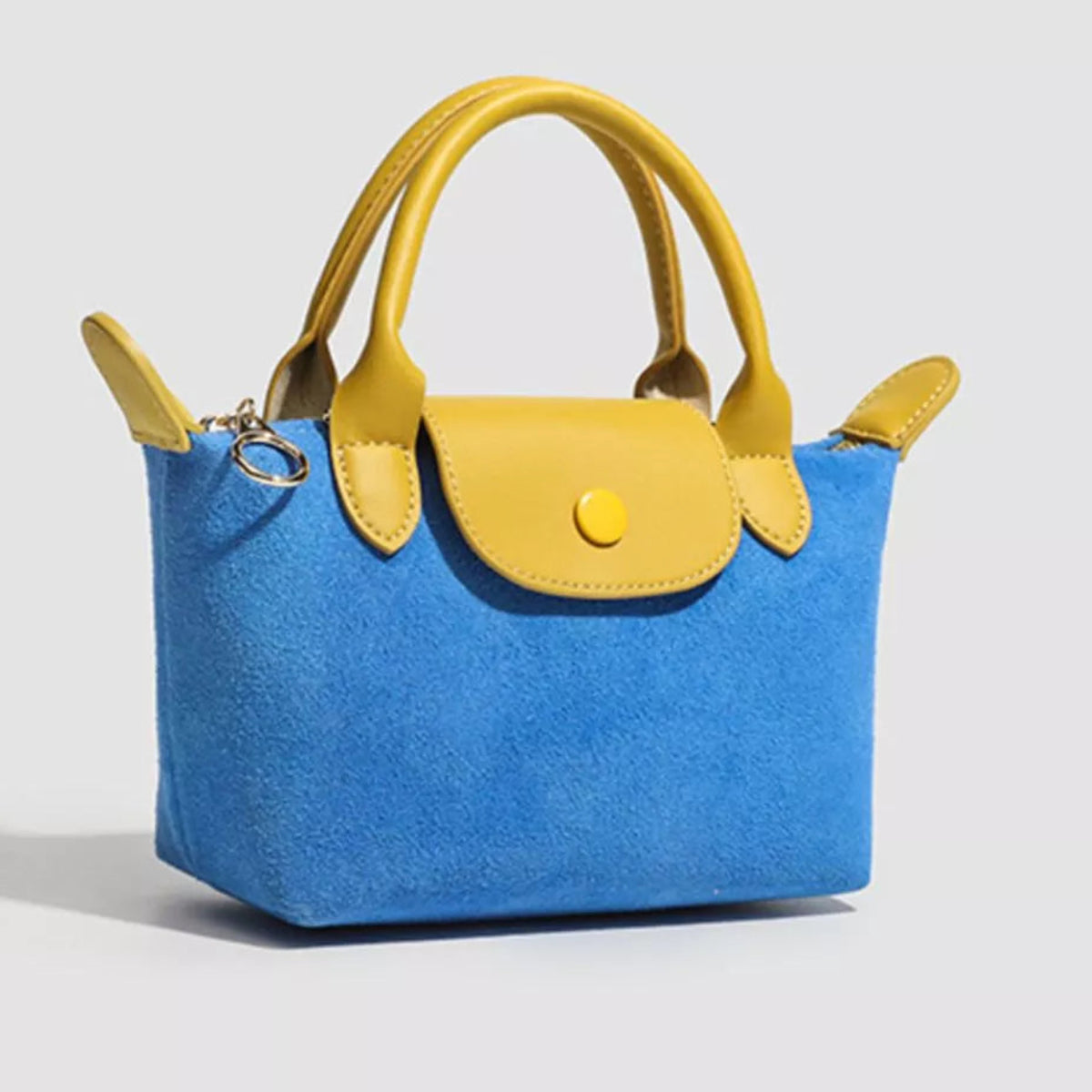 Two-Tone Suede Crossbody Bag with Top Handles