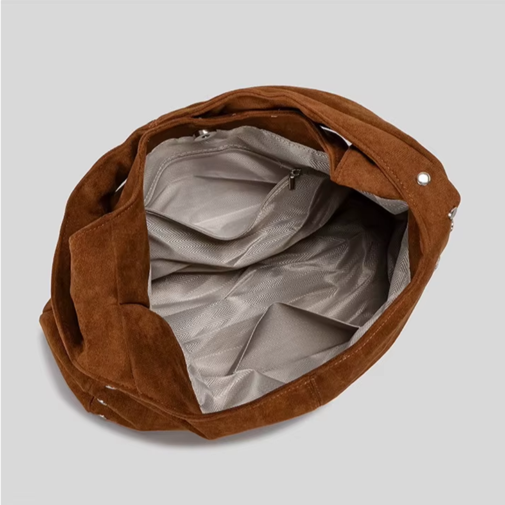 Vegan Suede Studded Trim Hobo Bag | Lily Bloom