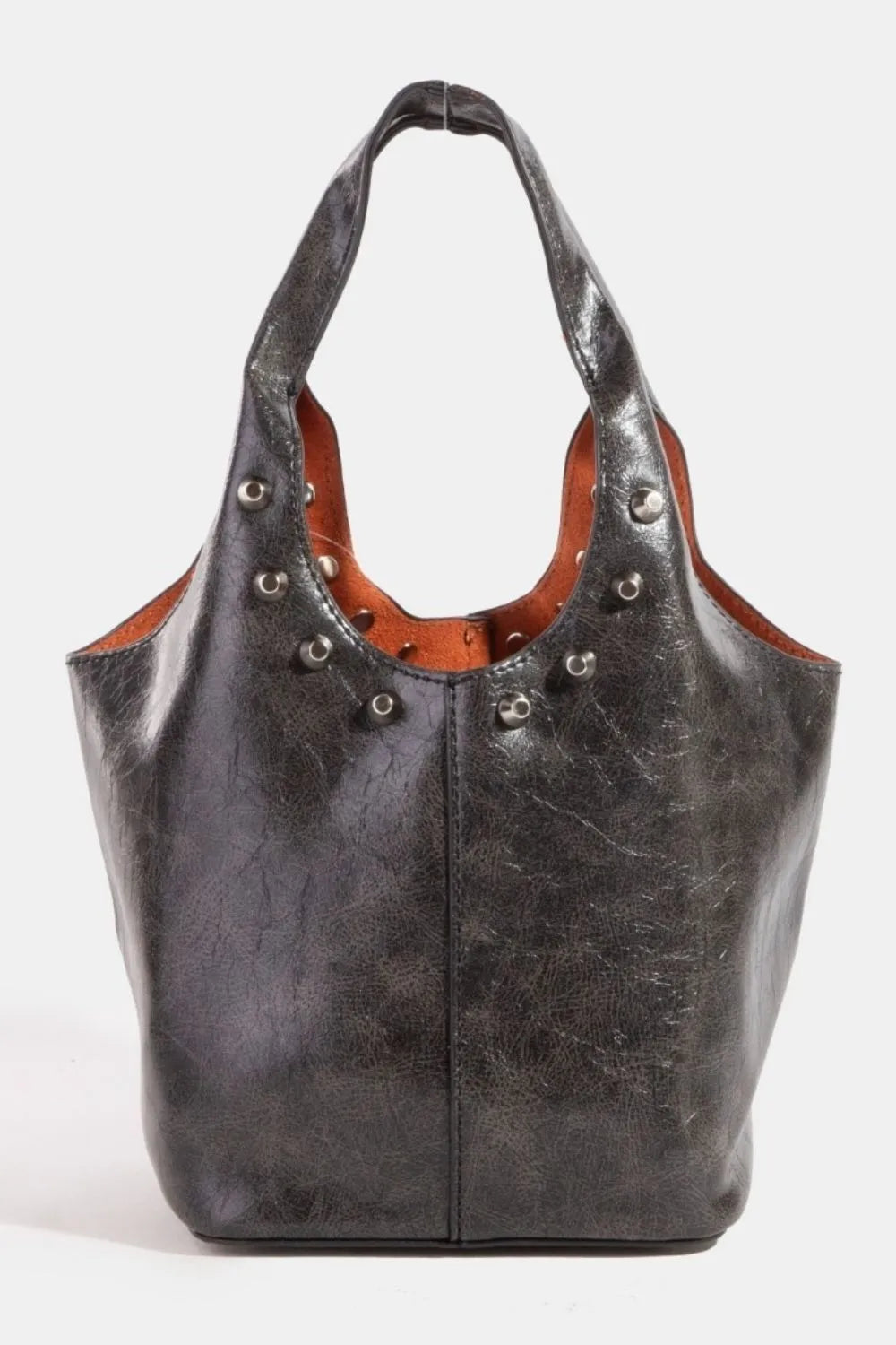 Weathered Vegan Leather Studs Bucket Bag | Lily Bloom