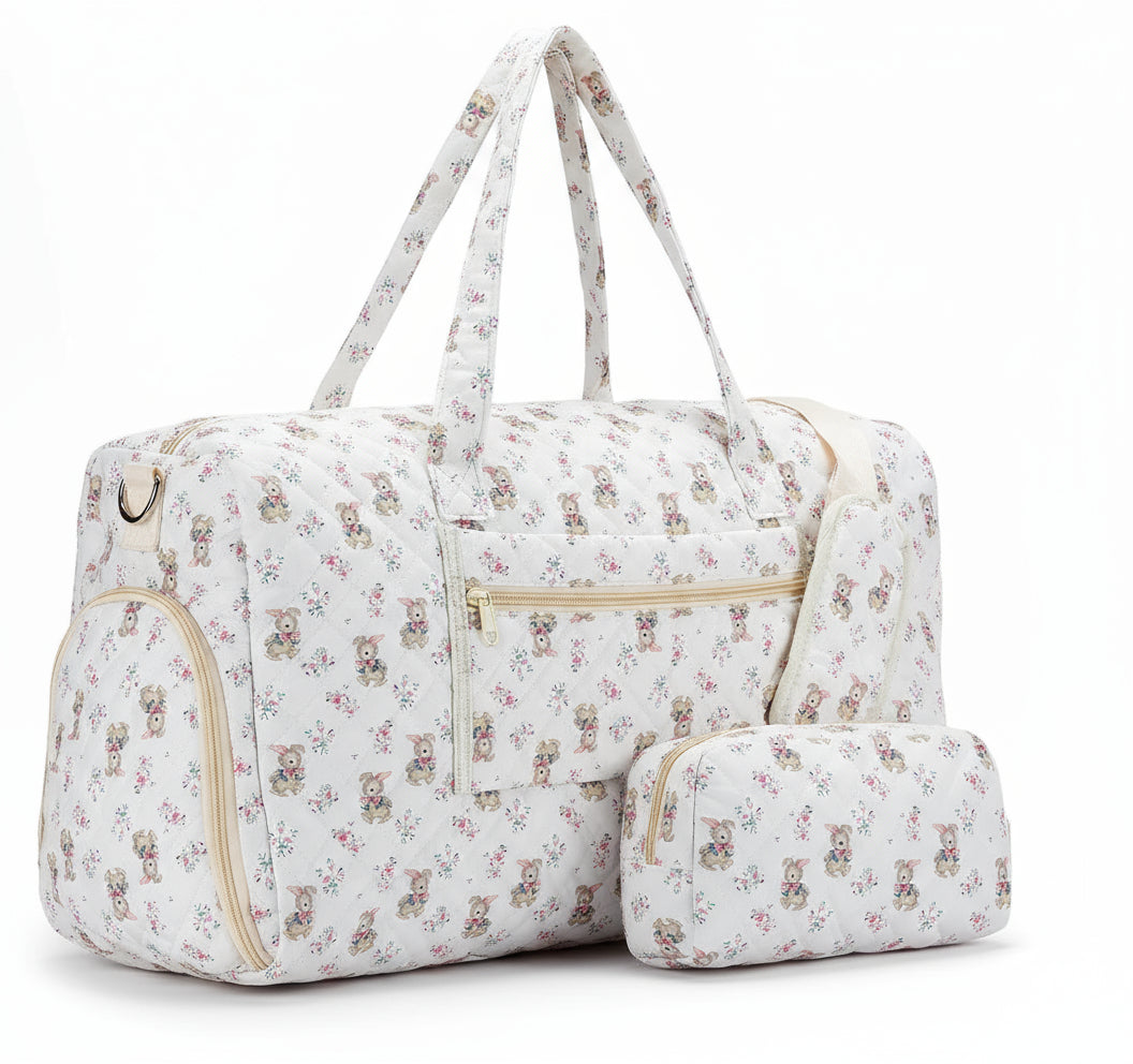 Quilted Duffle Bag Lightweight Weekender Bag with Makeup Pouch