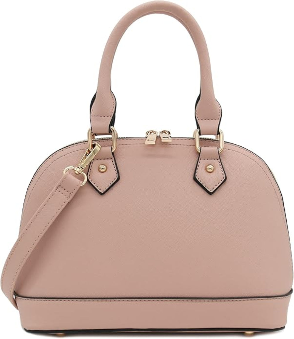 Zip - Around Classic Dome Saffiano Leather Satchel - Lily Bloom