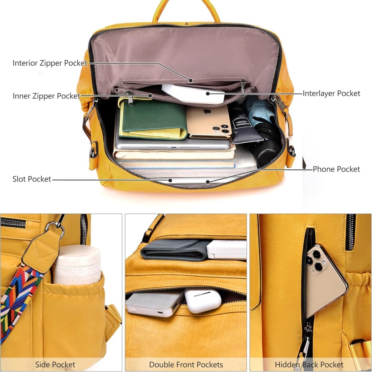 Backpack Purse Two Toned Leather Travel Large Shoulder Bag - Lily Bloom