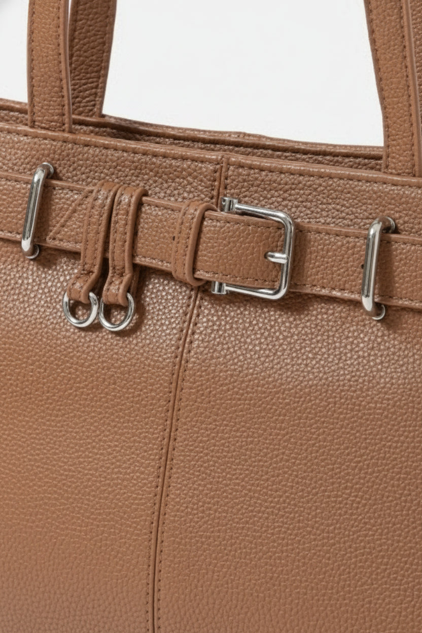 Belt Strap Textured Vegan Leather Shoulder Bag - Lily Bloom