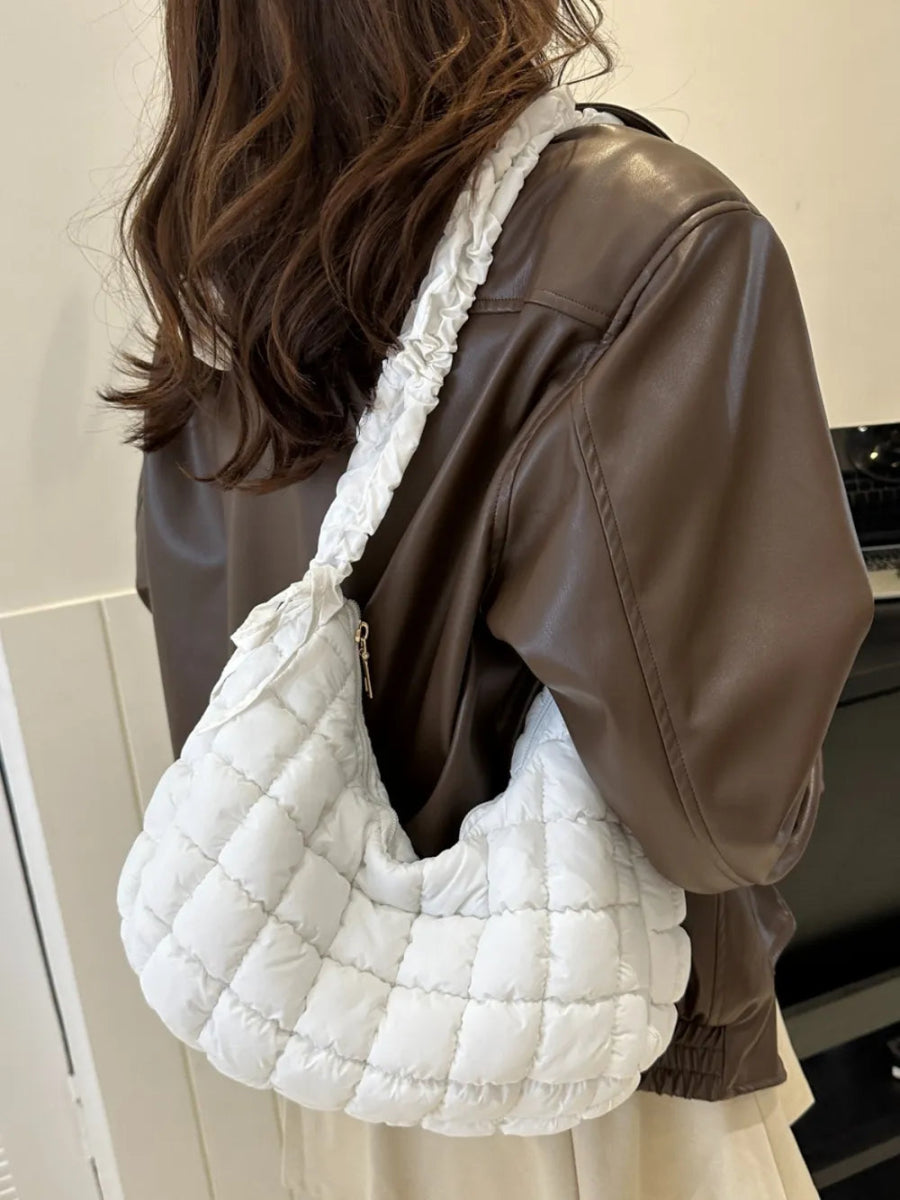 Bubble Texture Ruched Strap Quilted Shoulder Bag - Lily Bloom