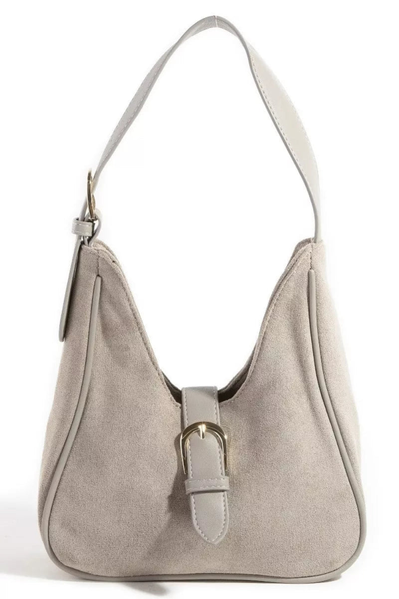 Buckle Accent Vegan Suede Hand Bag - Lily Bloom