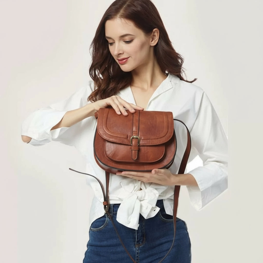 Buckle Leather Crossbody Bag - Lily Bloom