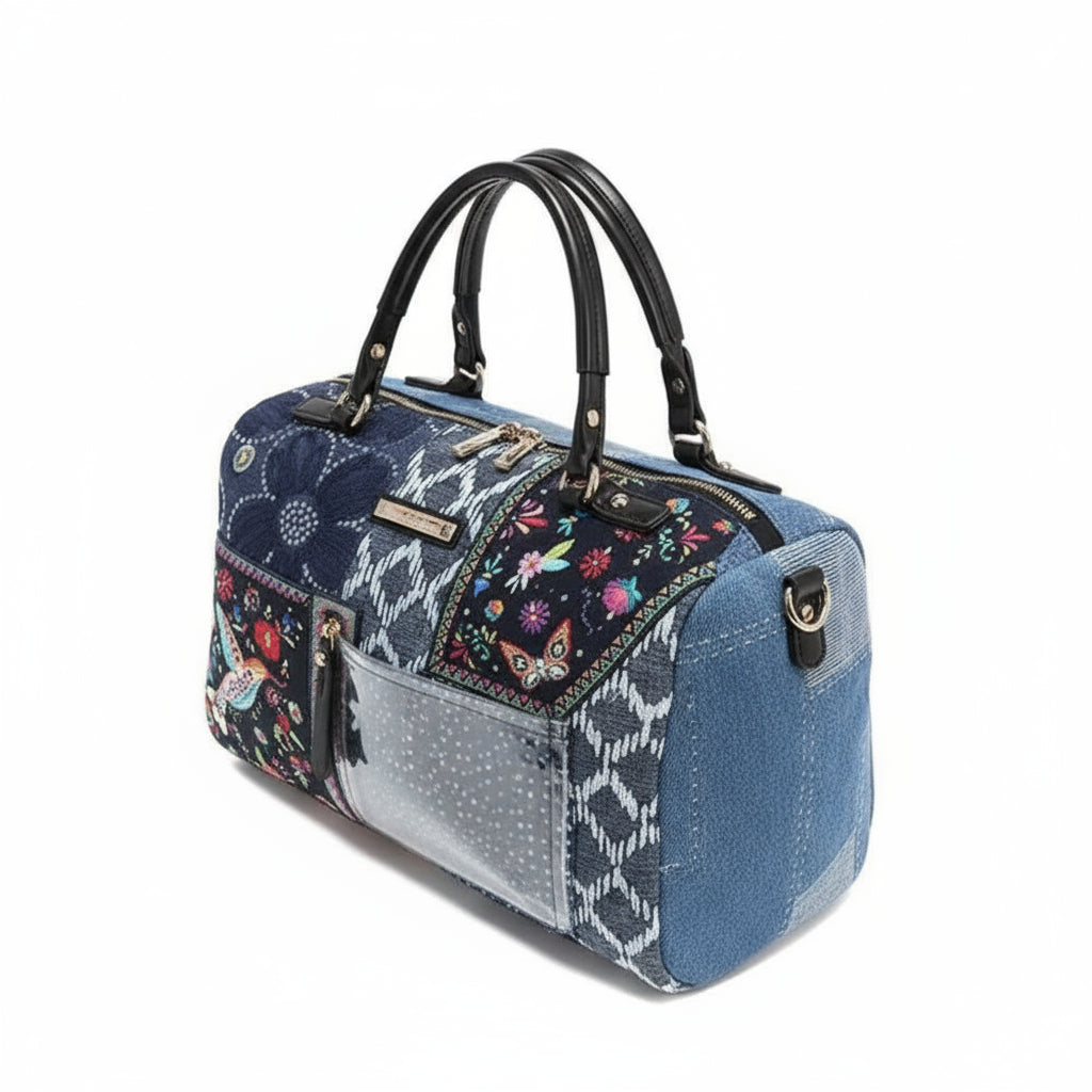 Multiple Zip Pockets Denim Boston Bag - Lily Bloom