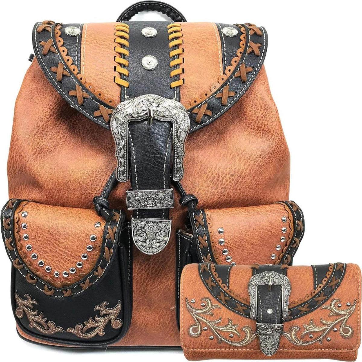 Floral Buckle Rucksack Backpack with Matching Wallet Set - Lily Bloom