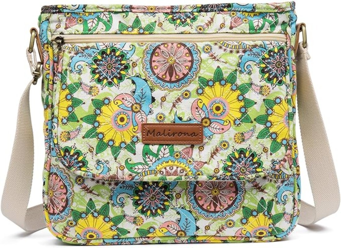 Floral Crossbody Canvas Messenger Handbag Multi Pocket Satchel Purse - Lily Bloom