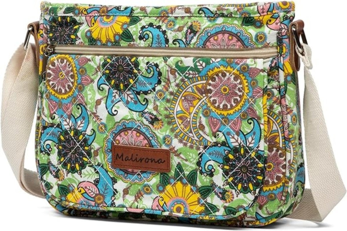 Floral Crossbody Canvas Messenger Handbag Multi Pocket Satchel Purse - Lily Bloom