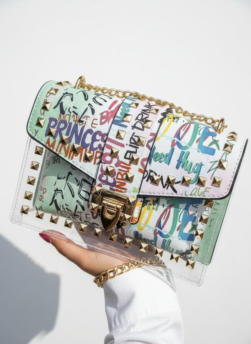 Graffiti Decor Flap Square Bag - Lily Bloom