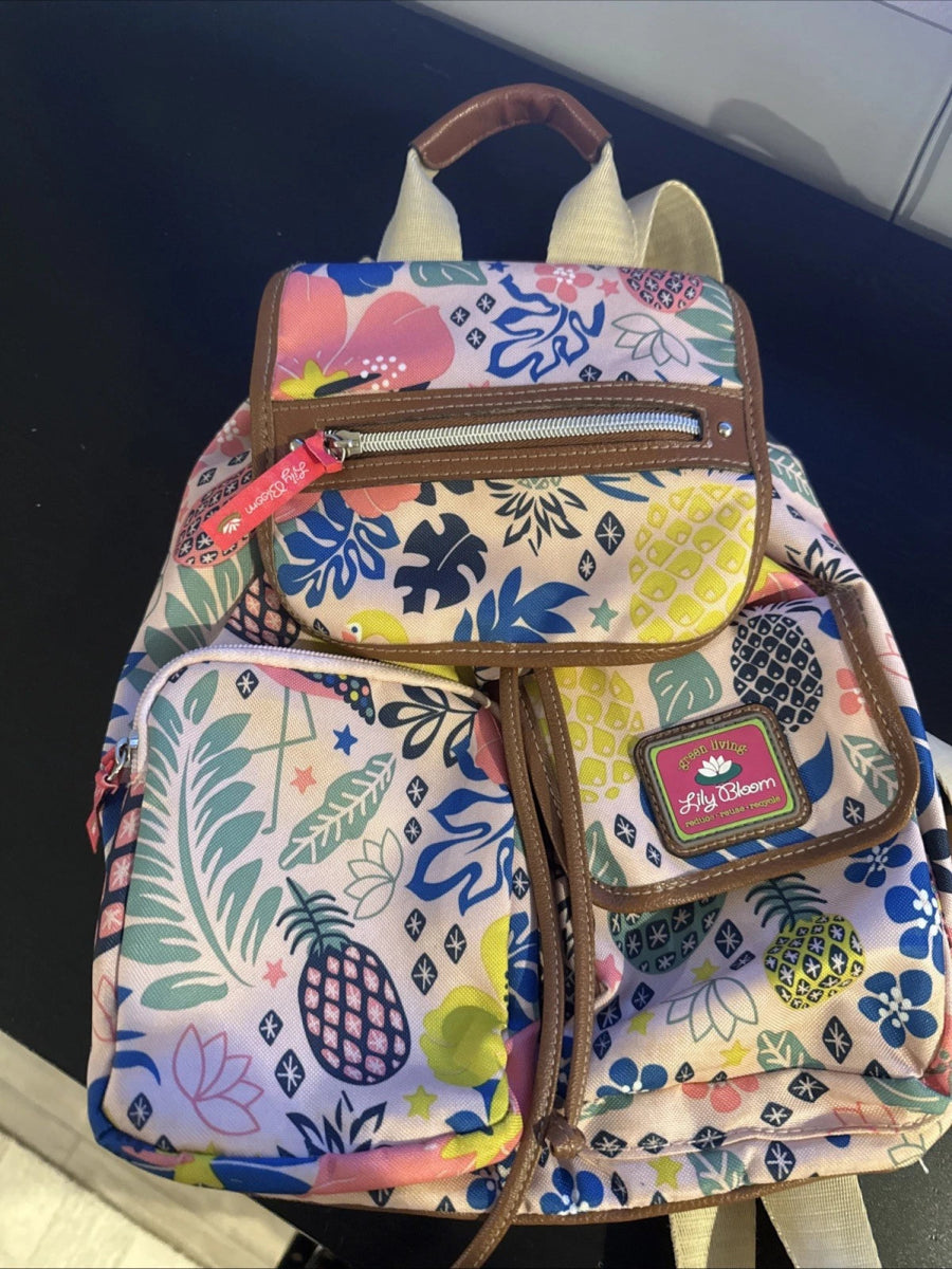 Lily Bloom Backpack Purse Drawstring Snap Closure - Lily Bloom