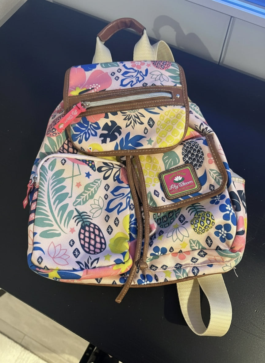 Lily Bloom Backpack Purse Drawstring Snap Closure - Lily Bloom