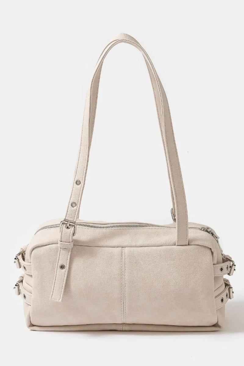 Multi Grommet Belt Strap Rustic Rectangular Handbag - Lily Bloom