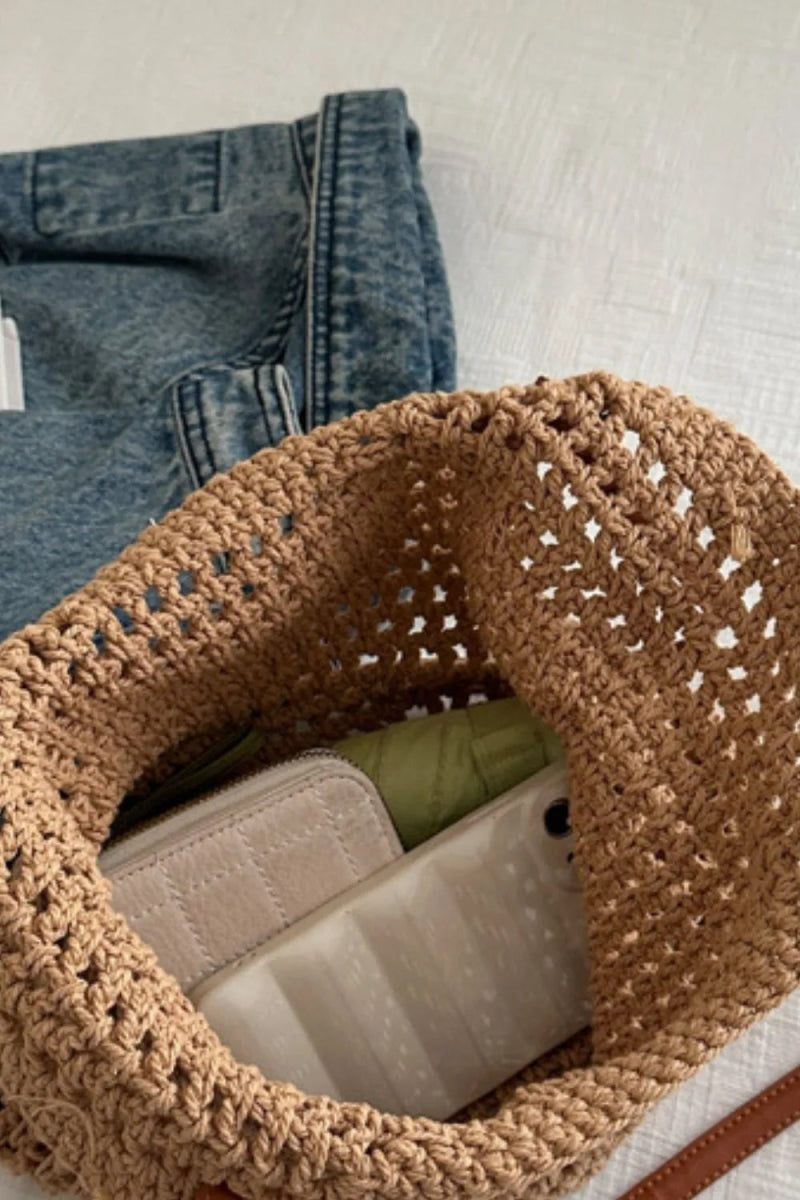 Openwork Woven Tote Bag - Lily Bloom