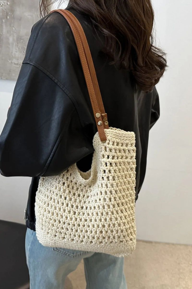 Openwork Woven Tote Bag - Lily Bloom