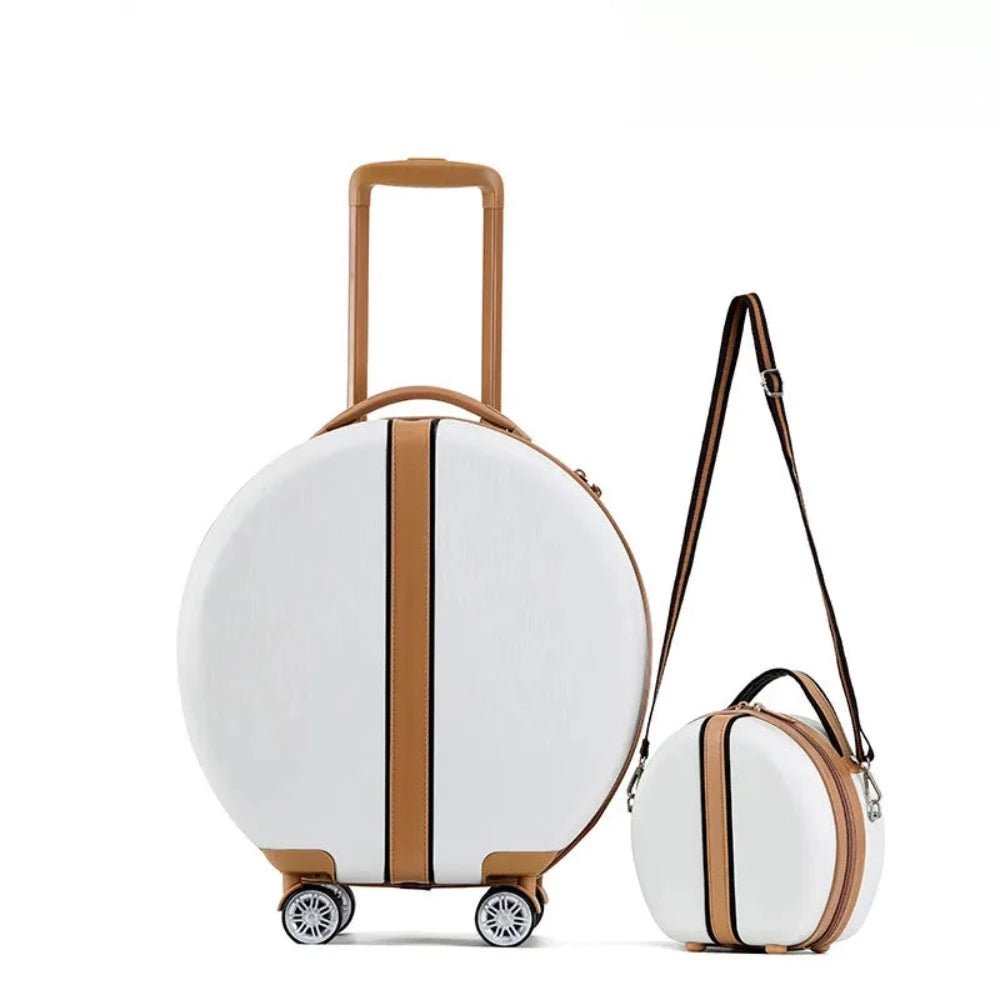 Round Travel Suitcase Trolley with Wheels & Matching Shoulder Bag Set - Lily Bloom