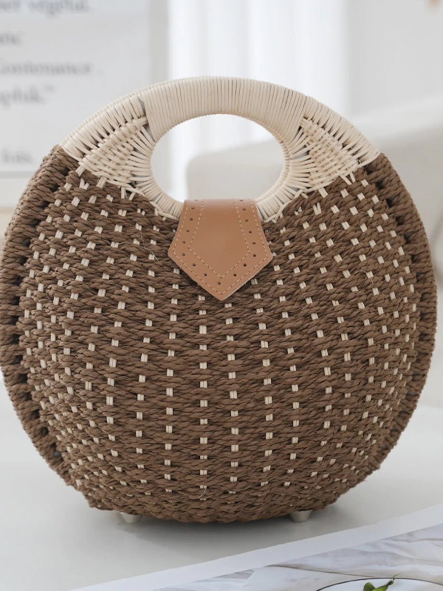Straw Braided Top Round Handle Handbag - Lily Bloom