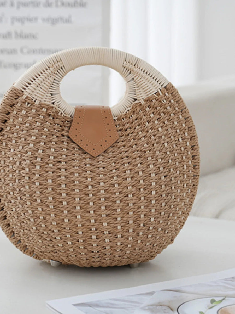 Straw Braided Top Round Handle Handbag - Lily Bloom